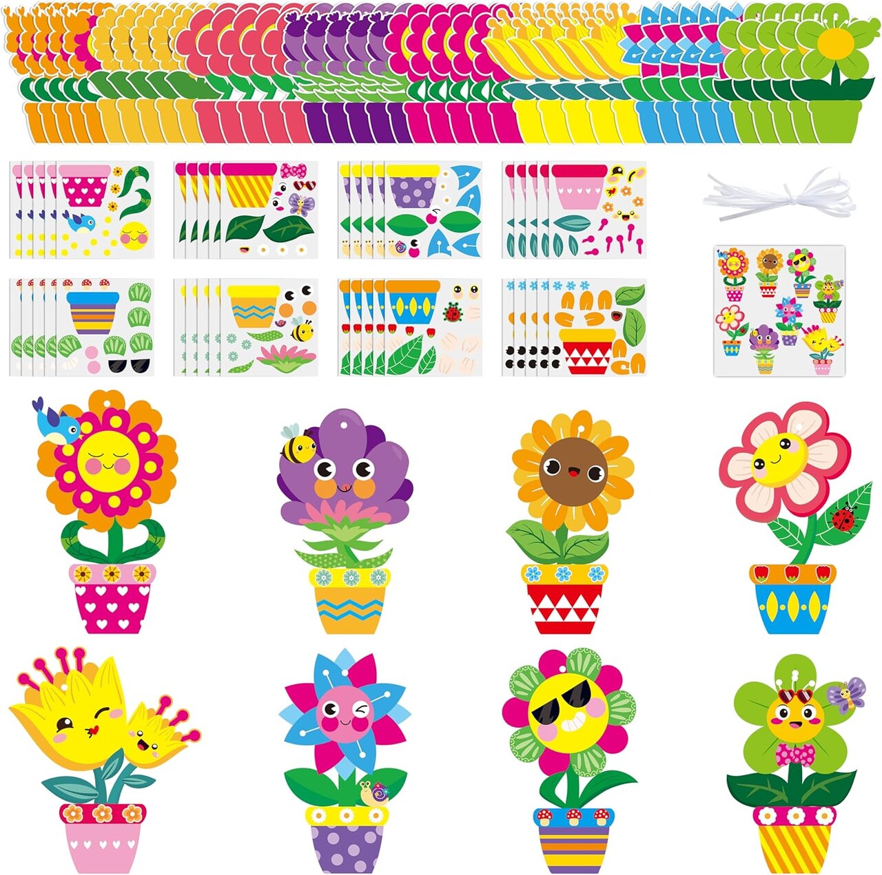 Spring Flower Craft Kit for Kids - Make Your Own Flowers Pot Craft DIY Floral Paper Hanging Ornament Party Decorations Artwork